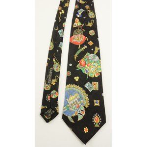 LEONARD Paris Indian Palace Mosaic Turban Black Silk Neck Tie Classic Standard